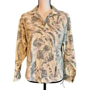 Abstract Tiger Animal Print Long Sleeve Cotton Button Blouse Judy Knapp Womens M